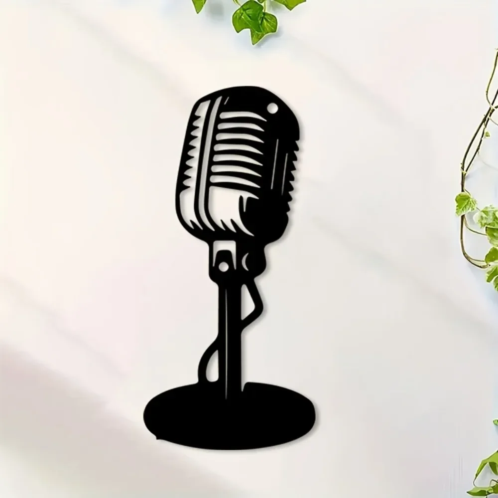 CIFBUY Iron Wall Art Vintage Microphone Metal Waterproof Sculpture For Home Office Hanging Decor Music Lover Gift