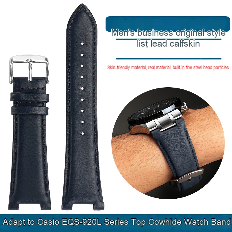 

For Casio Notched Cowhide Watch Strap EQS-920L Special Genuine Leather Watch band 25*14MM Men's and Women's Bracelet Accessories