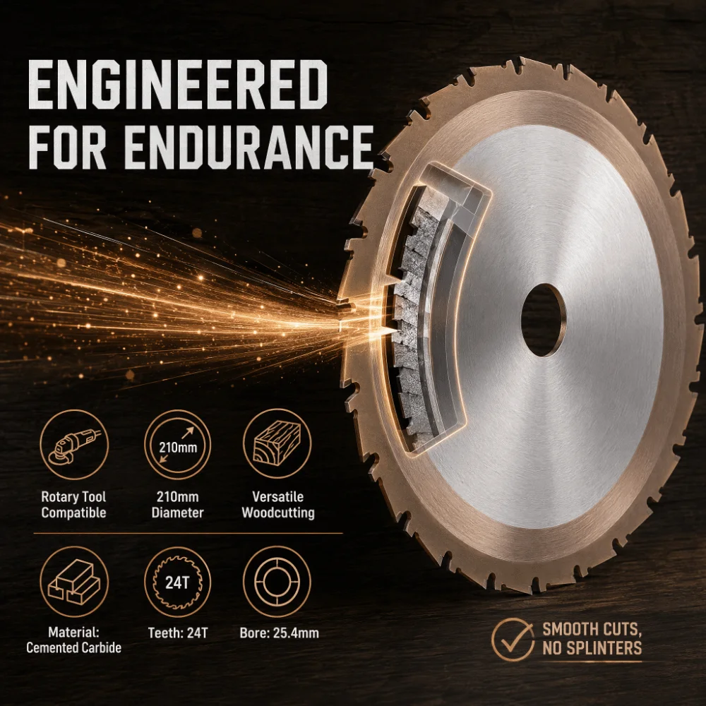 210mm Diameter Circular Saw Blade 24 Teeth Thin Kerf Design Wood Cutting Blade 25.4mm Bore Fine Finish Cutting Carbide Saw Blade