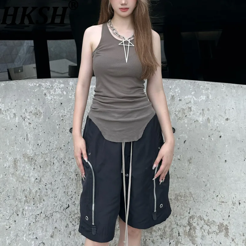 HKSH Women Vest O-neck Sleeveless Solid Color Slim Fit Versatile Dark RO Style Chic Ins Cotton Tank Tops New Summer 2026 HK21041