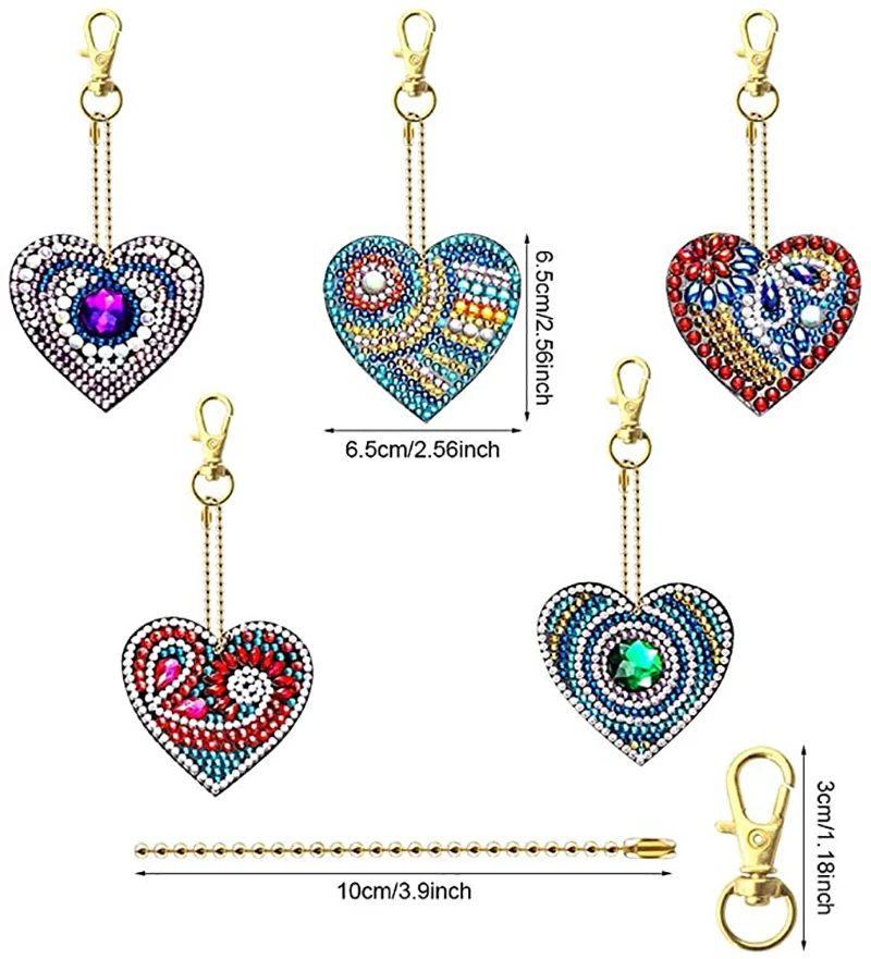 5-Piece Diamond Painted Kit, Keychain, Mandala Pattern, Acrylic Material, Can Be Used as a School Bag Pendant, Holiday Gift view 2