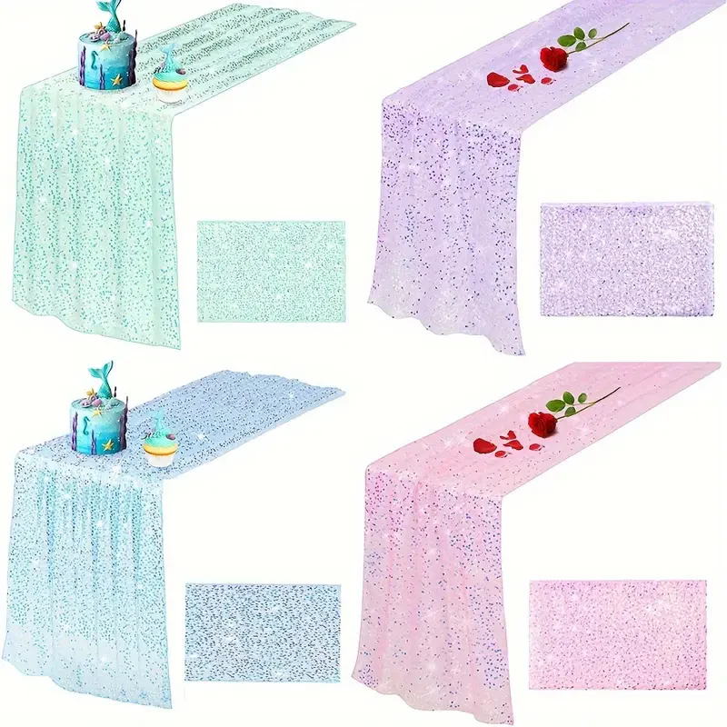 Chemin de Table à paillettes irisées, couverture de Table scintillante à paillettes sirène pour mariage, réception-cadeau pour bébé, fête d'anniversaire, décorations de noël