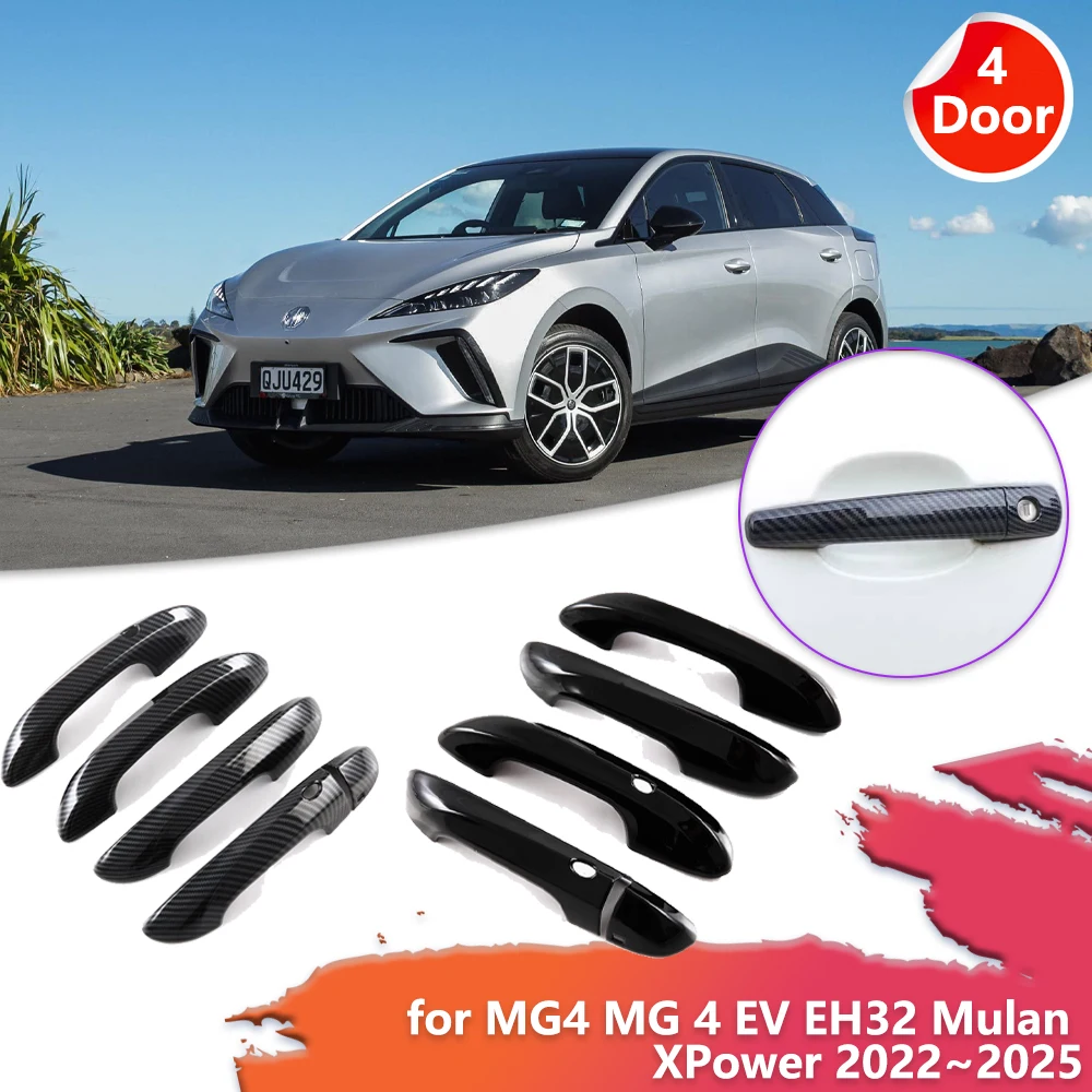 

Door Handle Cover for MG4 MG 4 EV EH32 Mulan XPower 2022~2025 Carbon Fiber Black Chrome Sticker Trim Scratch Decor Accessories