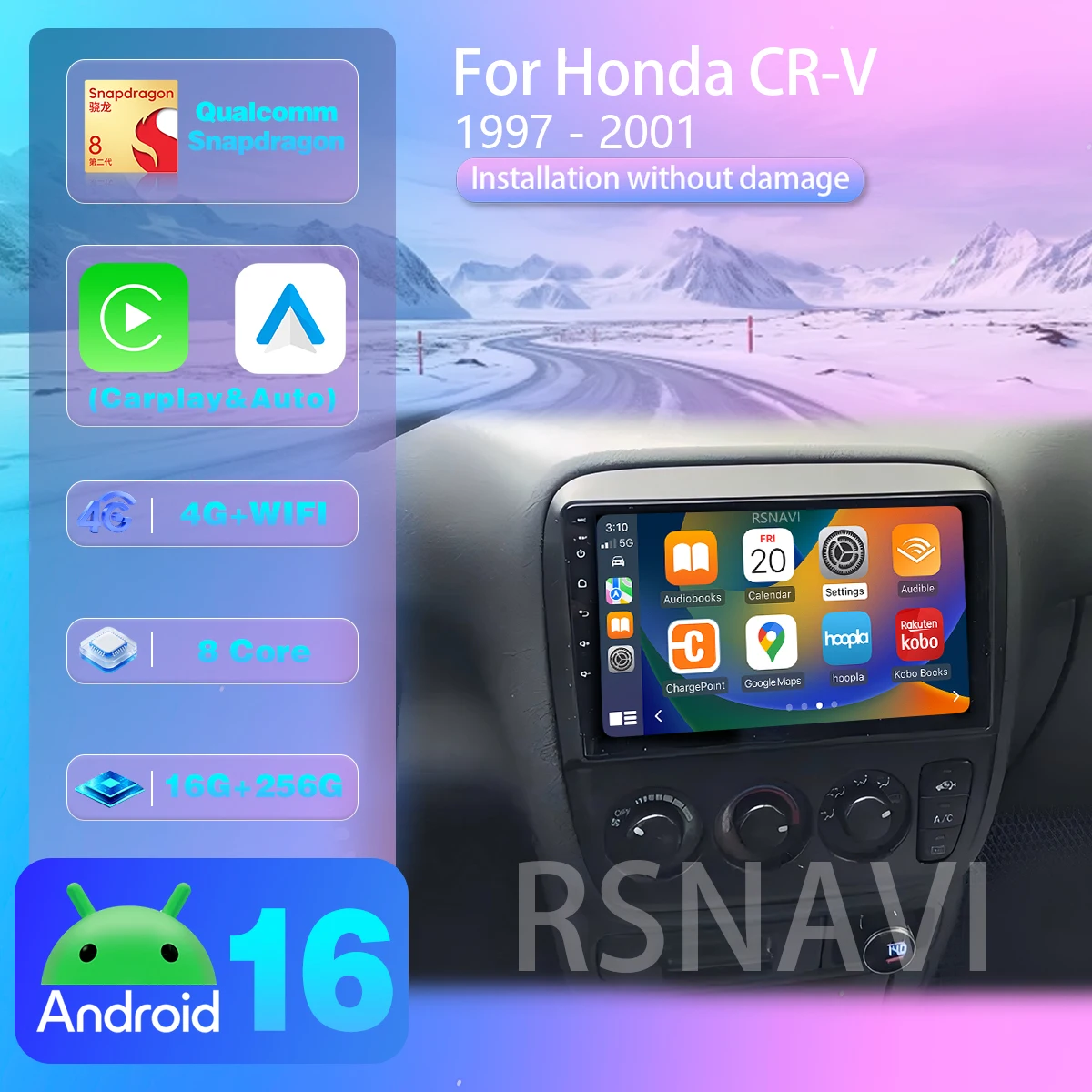 RSNAVI Android 16  For Honda CR-V CRV 1995 - 2001 Carplay Auto Autoradio GPS 2K QLED Screen steering wheel app control Wireless