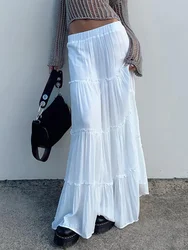 Crepe Tiered Maxi Skirt Women Flowy A-line Long Skirts Summer Spring Bohemian Casual Vintage Fairycore Outfit