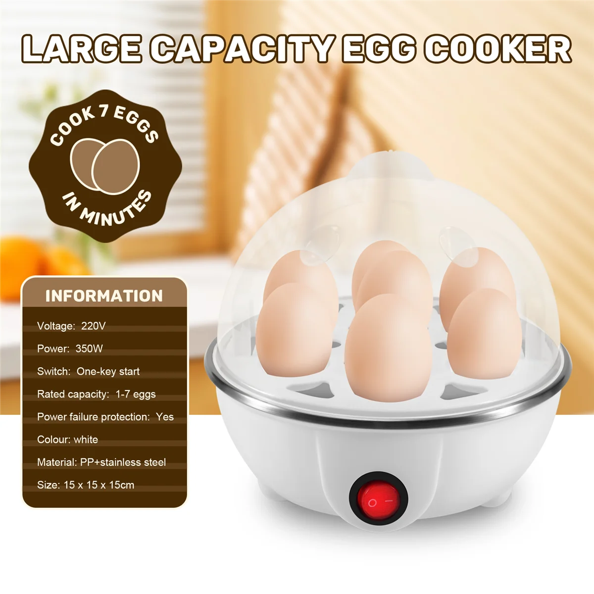 Electric Boiled Egg Cooker Boiler Maker Rapid Heating Stainless Steel Steamer Pan Cooking Tool,White EU Plug