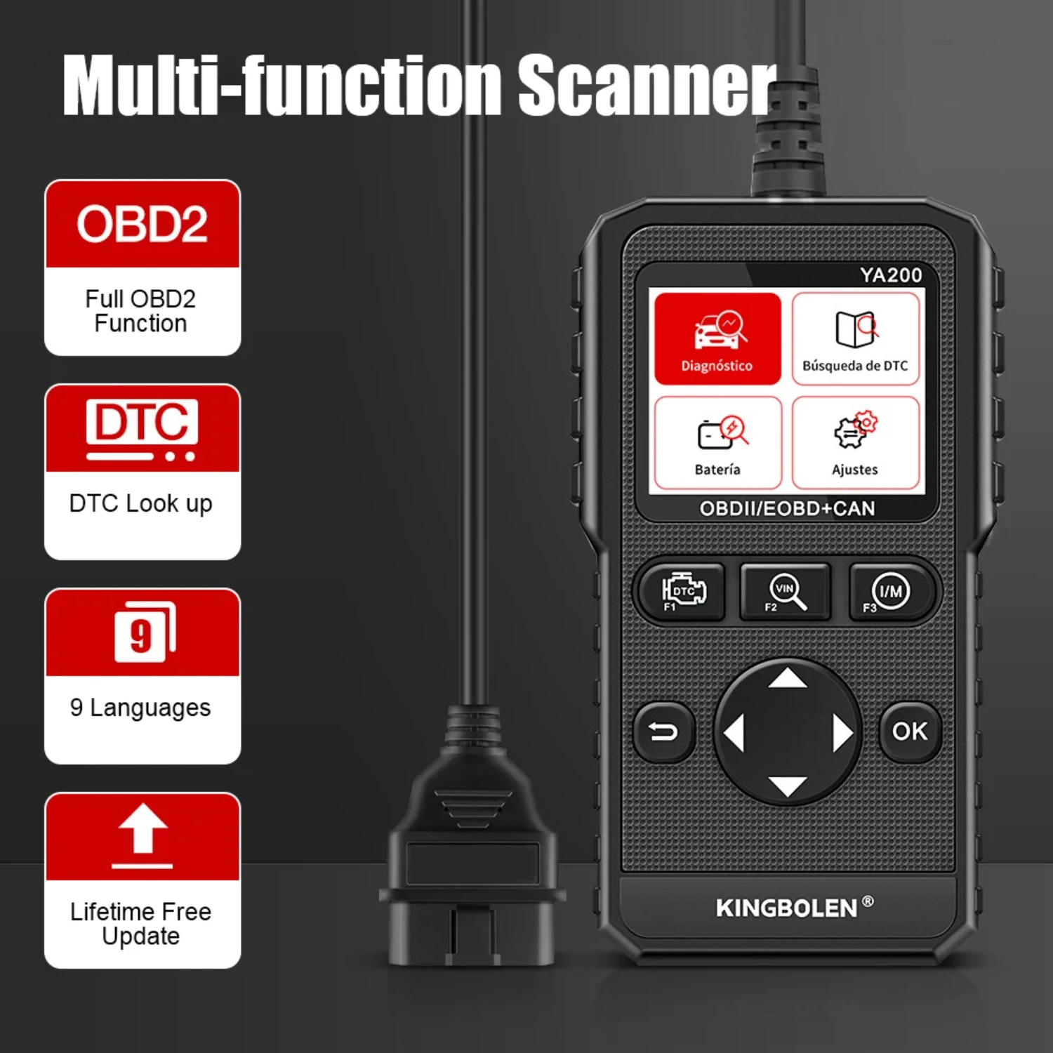 Automotive Professional DTC Lookup Scanner YA200 OBD2 Code Reader Lifetime Free Diagnostic Tool