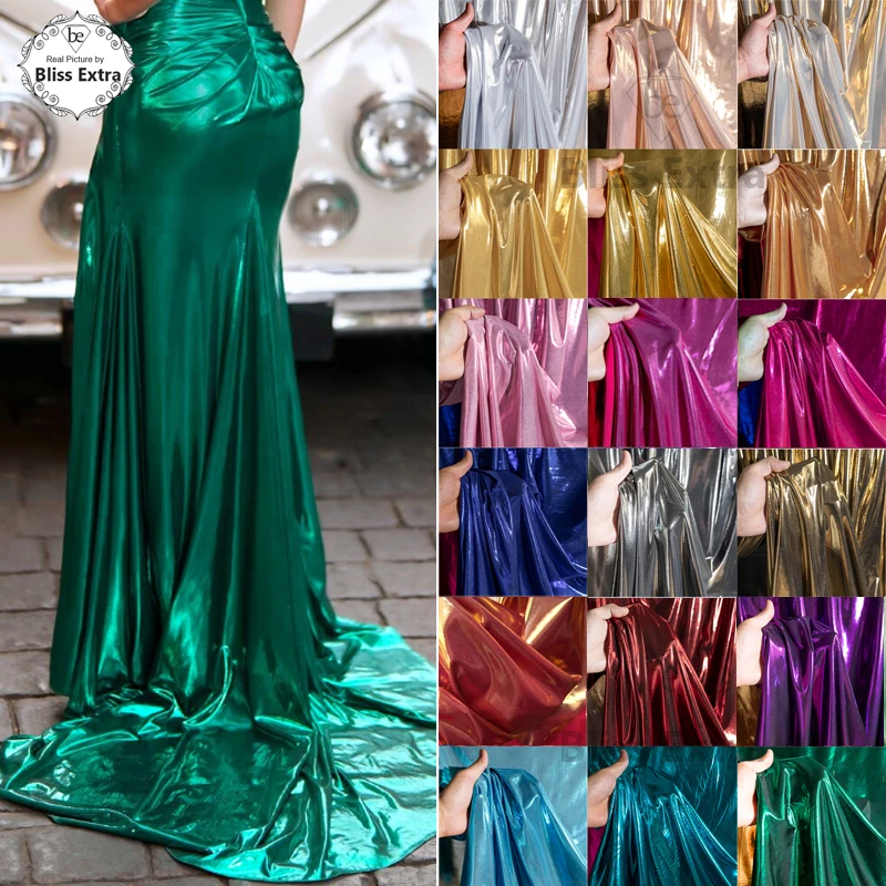 

Мягкая блестящая золотая жидкая металлическая ткань из спандекса для танцевальной одежды, костюмы, платье, фоновое украшение, одежда, дизайнерский материал