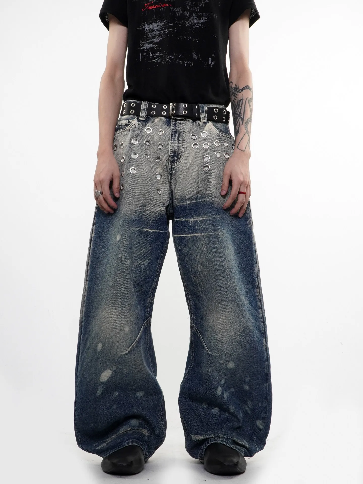 American Retro Tie-Dye Men's High-Waisted Bell-Bottom Pants Slim Ripped New Autumn And Winter Washed Casual Punk Trousers