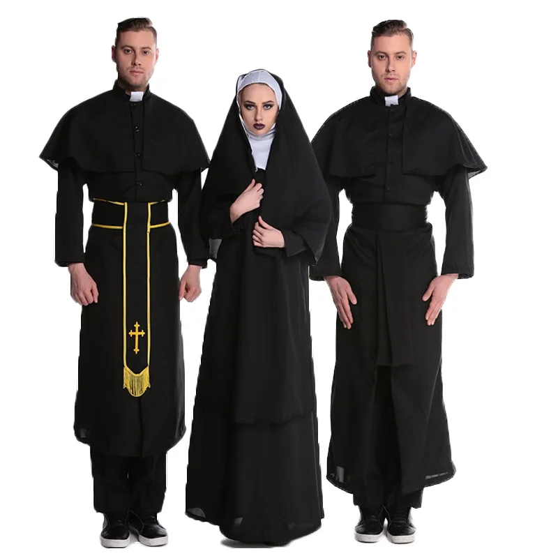 

Halloween Male Priest Female Nun Role Cosplay Clothes CoupleCosplayClerical Dress Repair Women's Stage Clothing