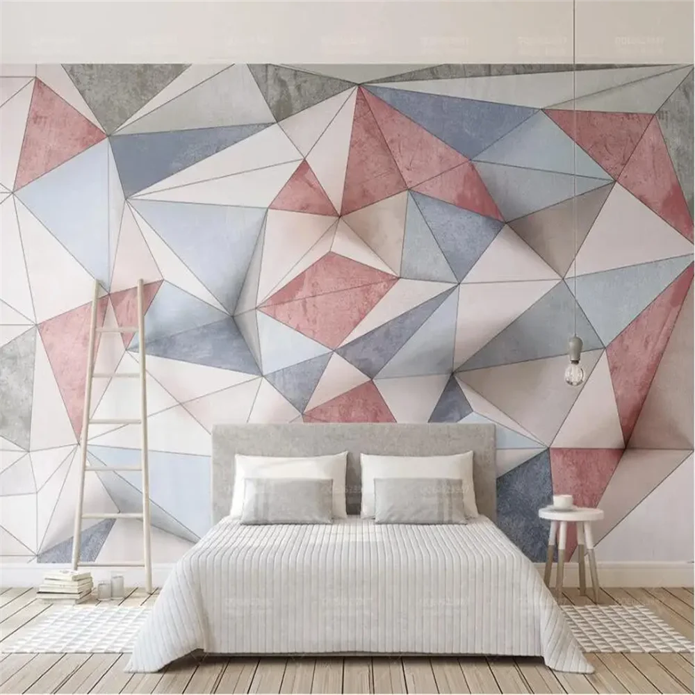 

Custom 3d Geometric marble wallpaper mural 3d triangle beige cloth stitching Nordic TV background mural wall paper living room