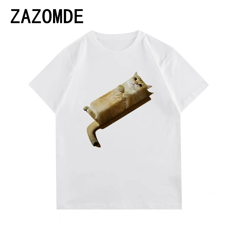 ZAZOMDE 260G Hip Hop Cotton T Shirt Men's Short Sleeve O Neck T Shirt Top Quality Oversized Toast Cat Print Tee T Shirt For Men