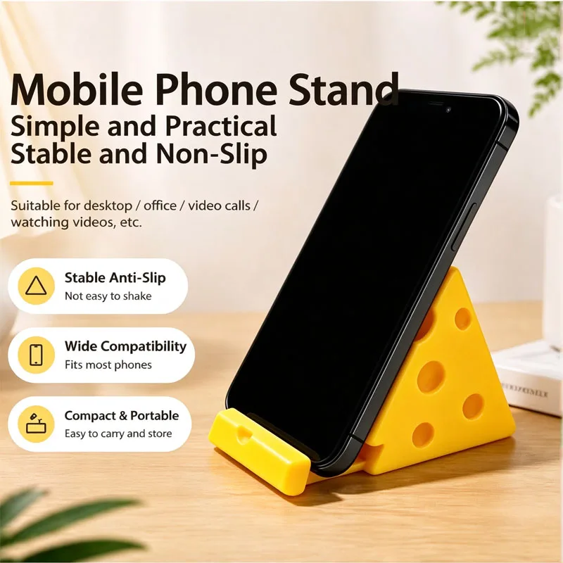 Novelty Creative Cheese Shape Phone Stand 3D Printed Quite Desktop Stress Relief Home Office Fun Cool Gadgets Unique Gifts