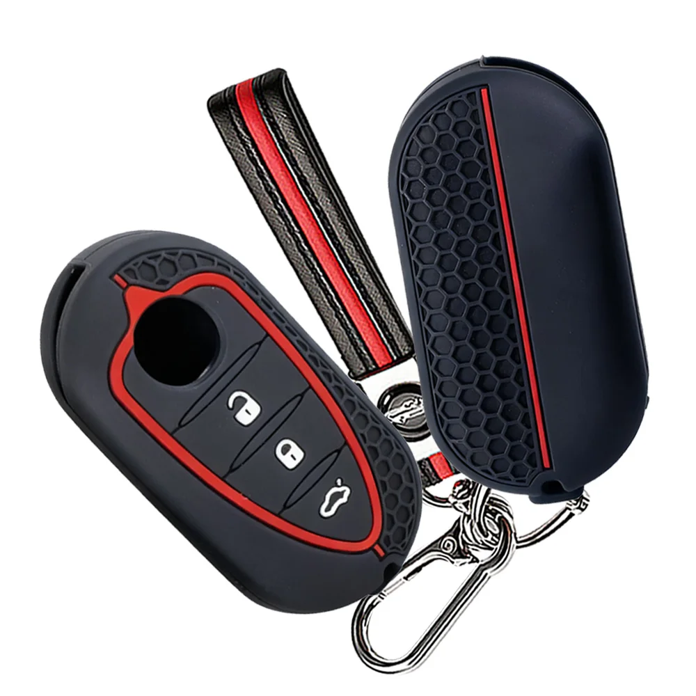 Key Case Cover With Keychain For Alfa Romeo Giulietta MiTo 159 Brera Spider Giulia Stelvio GT 147 156 166 4C Tonale Secure Grip