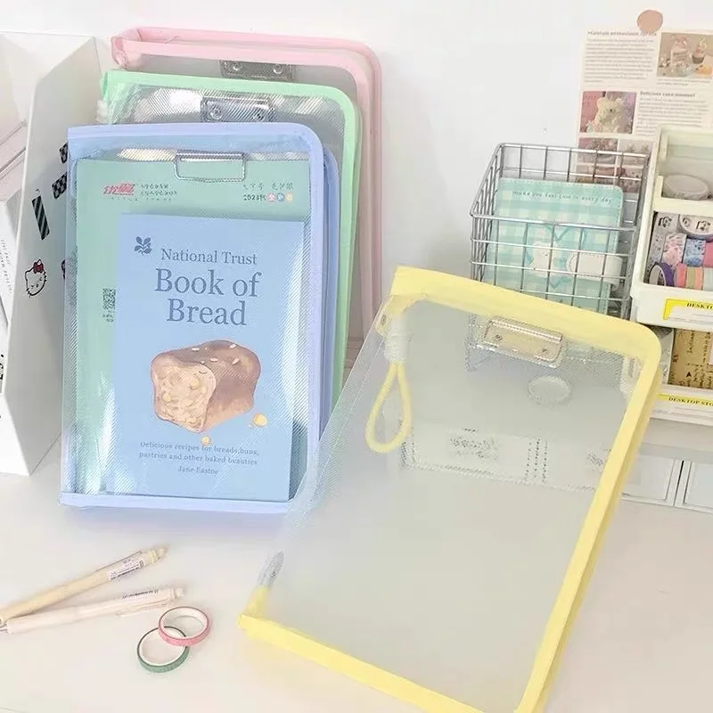 1PC A4 transparent zippered document storage bag light color portable document bag high value book bag