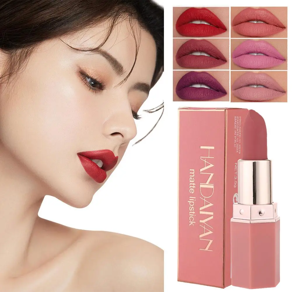 6 สี Matte ลิปสติก Beauty Lip Gloss LippenstiftTinted Balm 24 ชั่วโมงกันน้ําจัดส่งฟรีแต่งหน้า