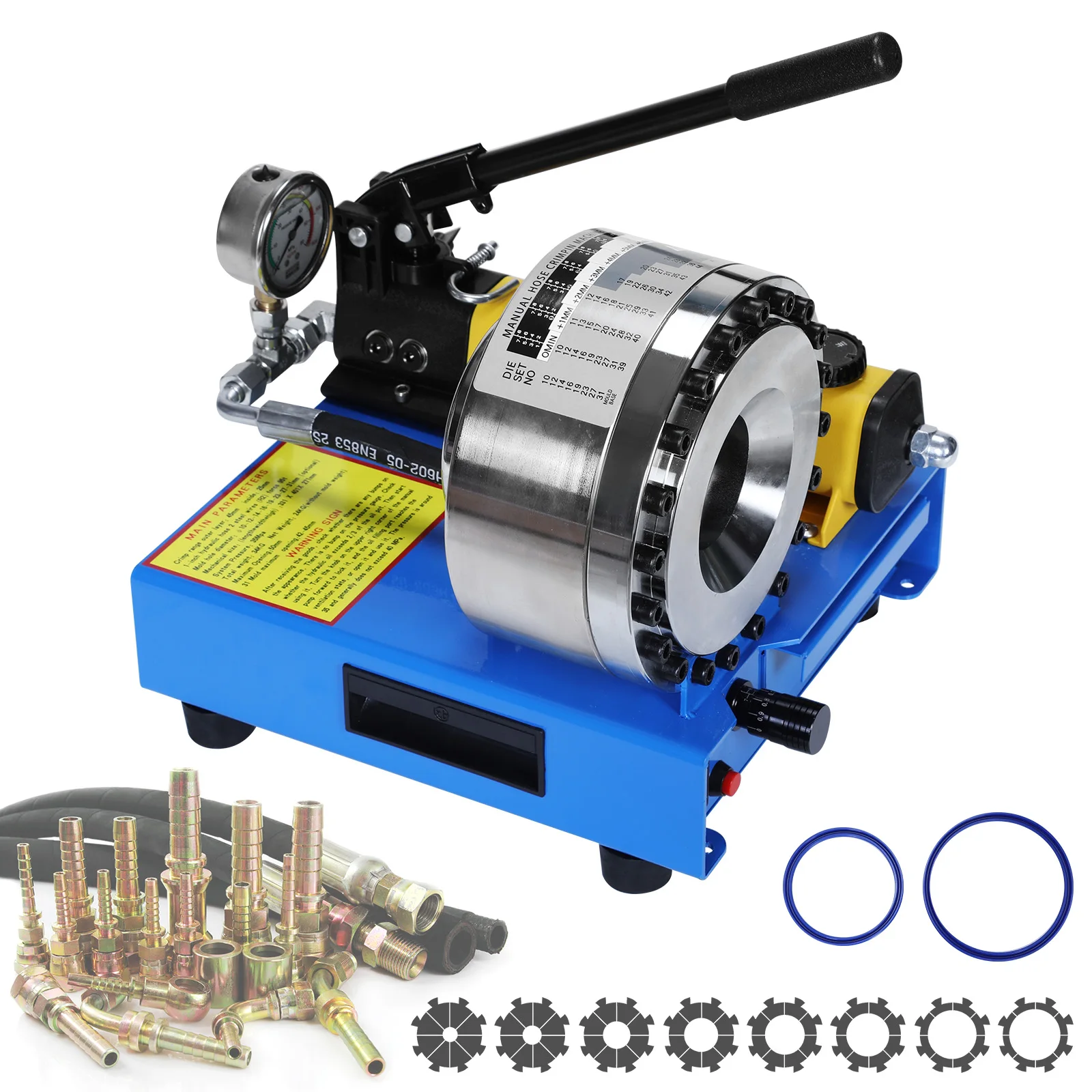 

Hose Crimper with 8 Sets of Dies Hydraulic Pipe & Fuel Line Crimper Kit Handheld Multi-Diameter for Agricultural Equipment