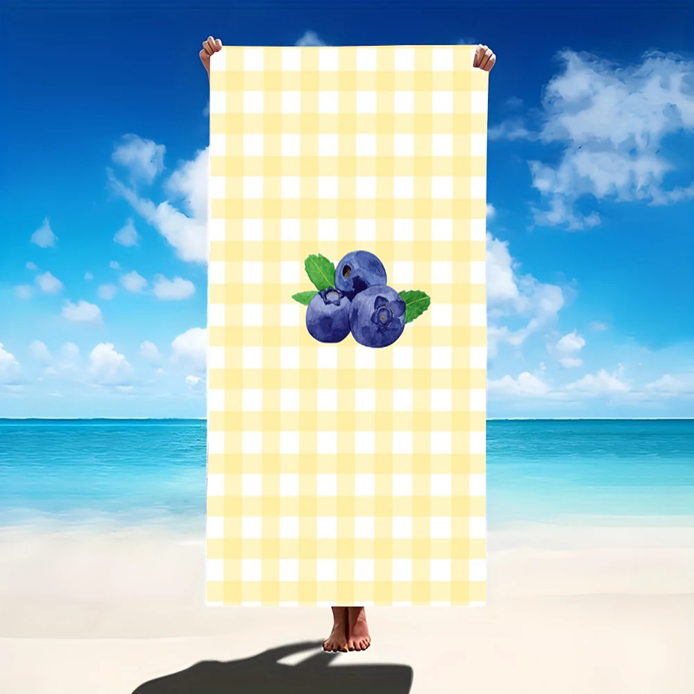Blue and White Striped Raspberry Print Beach Towel Watercolor Blueberry Towel for Men Women Ideal for Summer Beach Trips