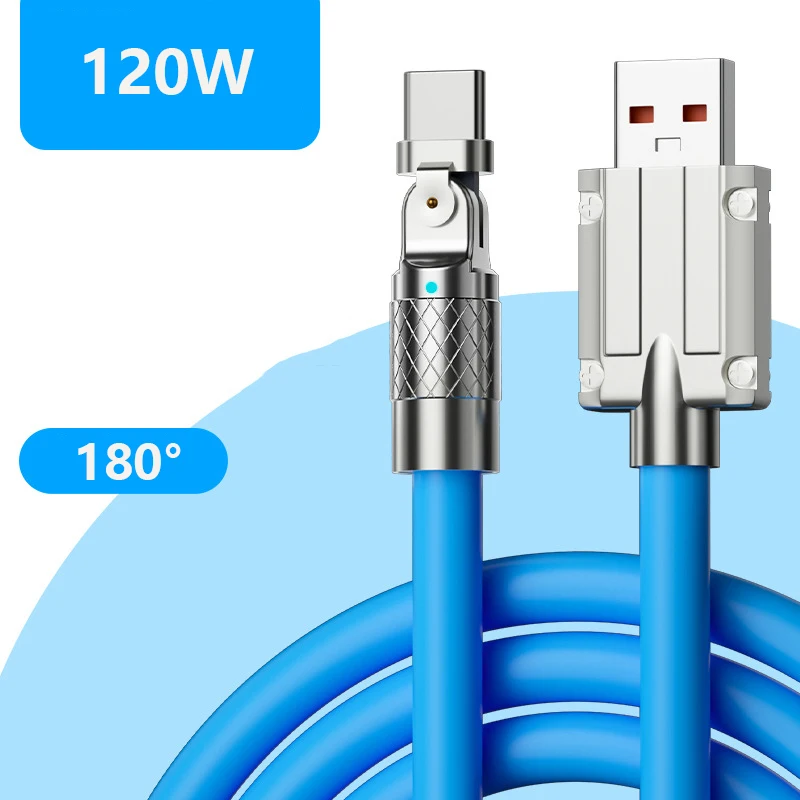 120w 6A Elbow Type-c USB C 180 Degree Rotating Liquid Silicone Rubber Mobile Phone Fast Charger Usb Cable For Phone Playing Game