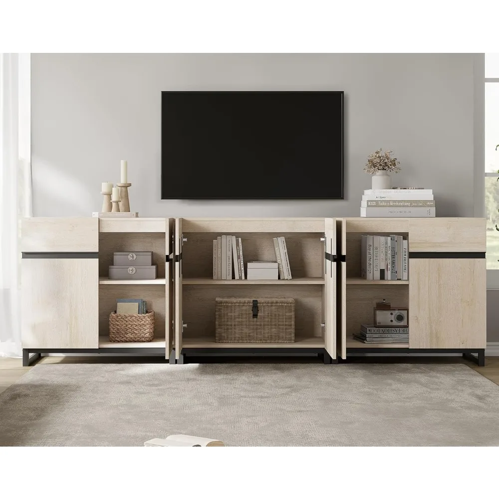 حامل تلفزيون حديث من WAMPAT لأجهزة التلفاز حتى 110 بوصة، طاولة وحدة تحكم مركزية ترفيهية خشبية 3 في 1 مع أرفف معدنية قابلة للتعديل #4