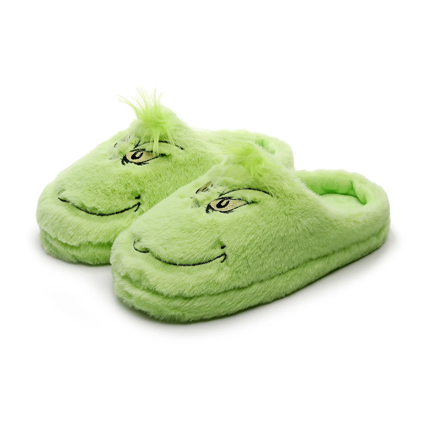 Christmas Plush Slippers Women Winter Warm Cute Home Green Haired Monster Slippers Funny Non Slip House Floor Shoes New Year Gif