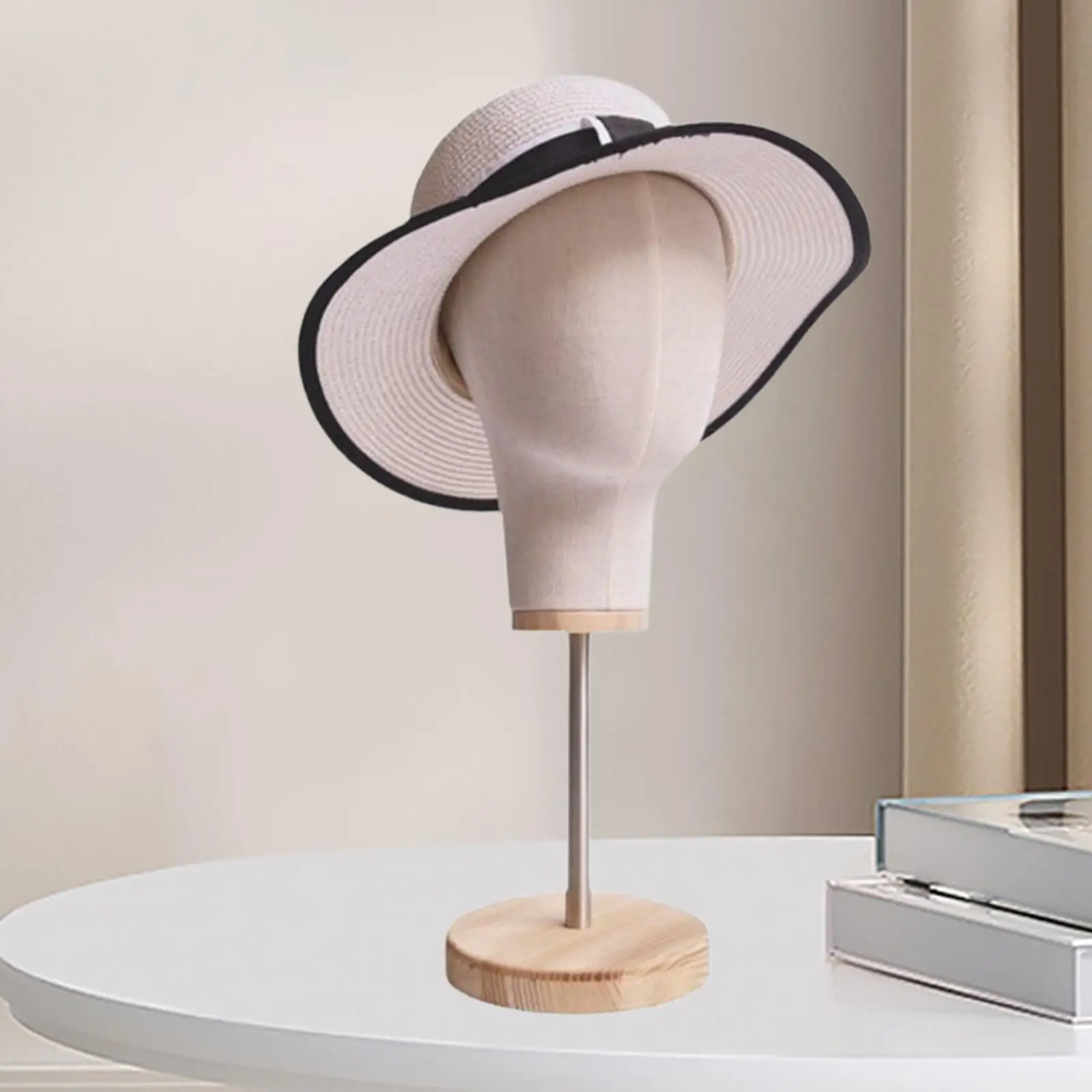 Supporto per esposizione per cappelli con base in legno Supporto per cuffie per parrucche stabili per cappelli da salone
