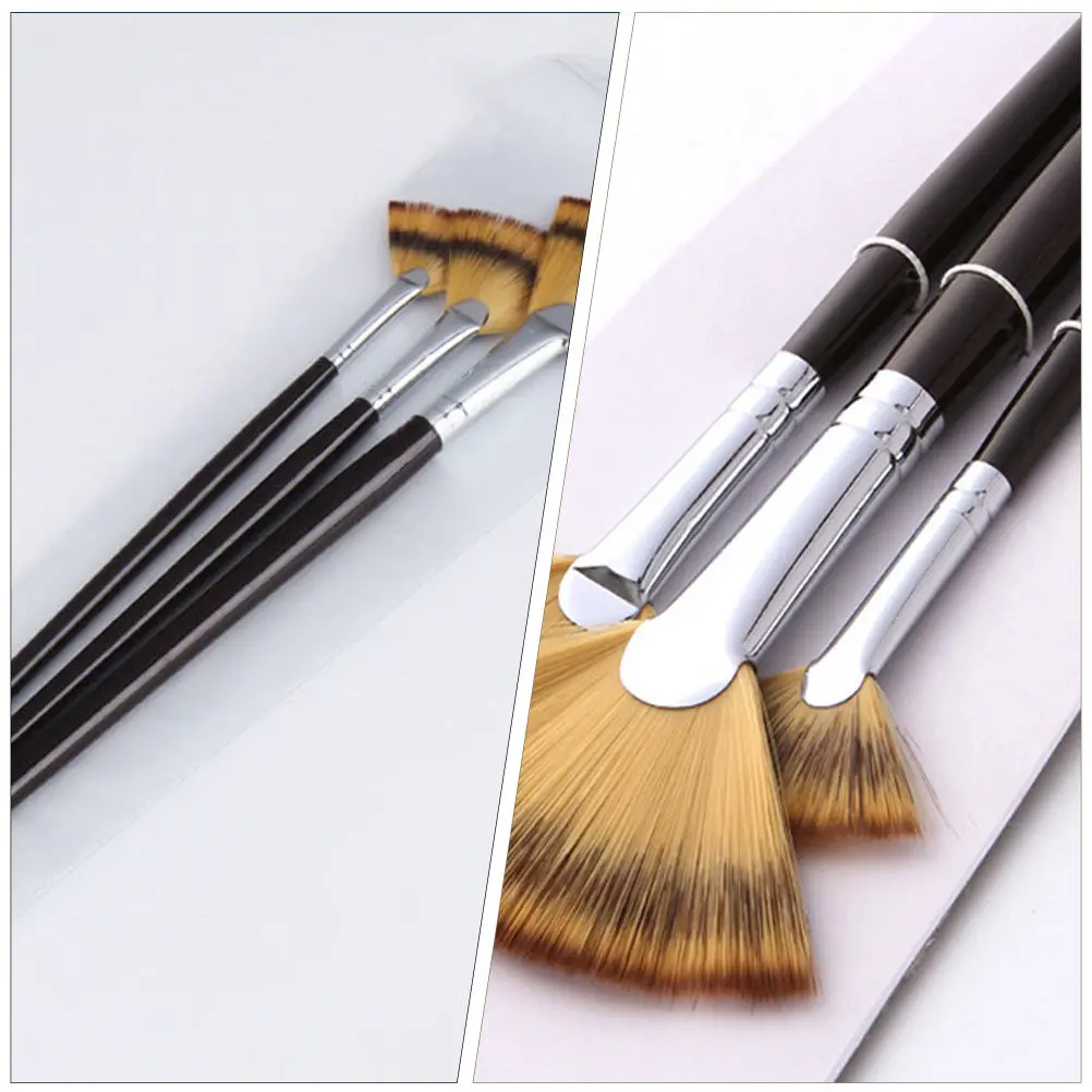 

3Pcs Fanshaped Paint Brushes Portable Lightweight Nylon Hair Painting Tools Suitable for Watercolor Oil Gouache DIY Art