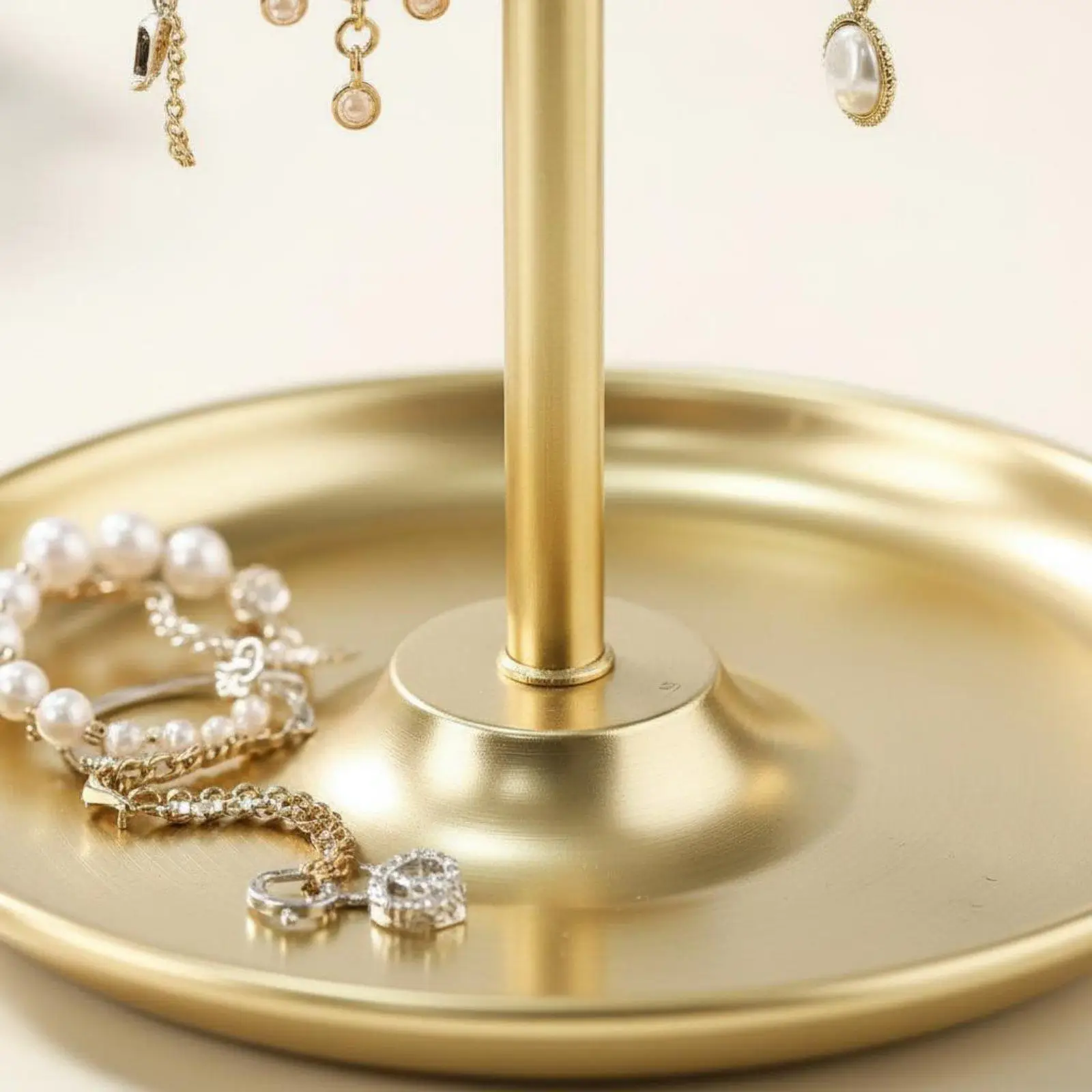 Jewelry Display Stand Space Saving Iron Jewelry Organizer Holder with Dual Rods and Tray for Jewelry Storage view 2