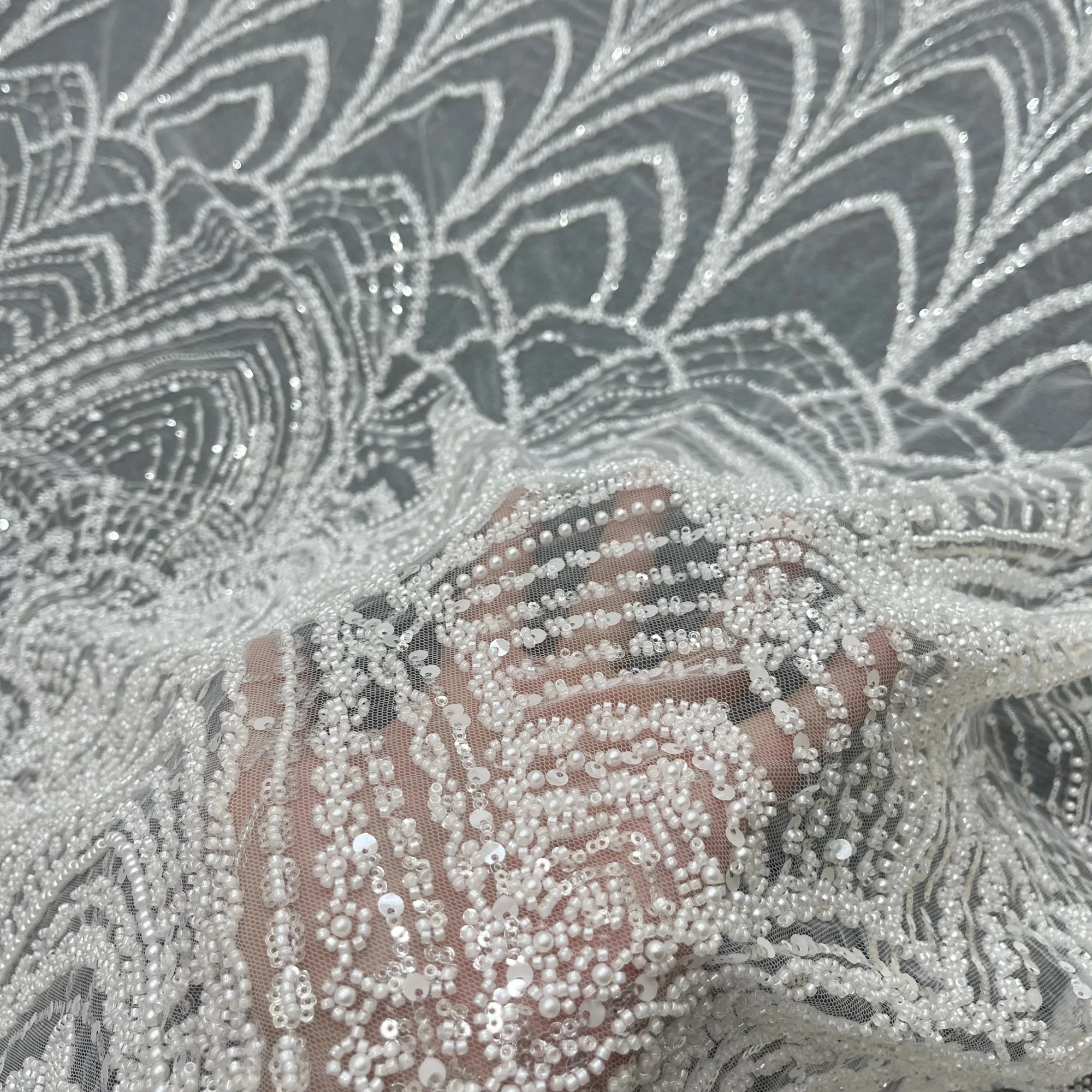 Luxury High Quality Pearl Embroidery Suitable For Private Customized Wedding Dresses, Bridal Wear Lace Fabrics