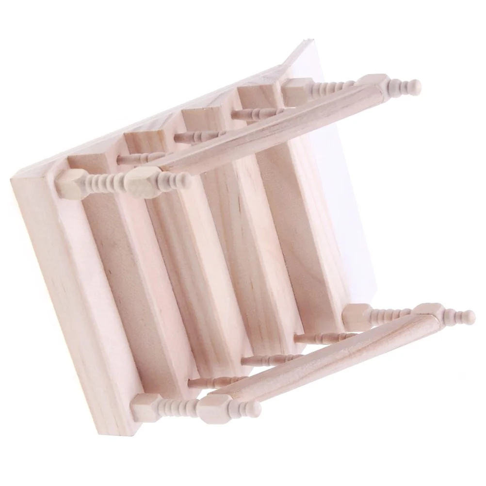 

House Mini Wooden Handrail Staircase Miniature Scene Step Furniture Model Fairy Door Kit Toy Tiny Armrest