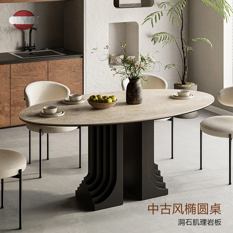 Travertine rock slab light luxury high-end new anti-seepage, anti-scratch and anti-scalding dining table