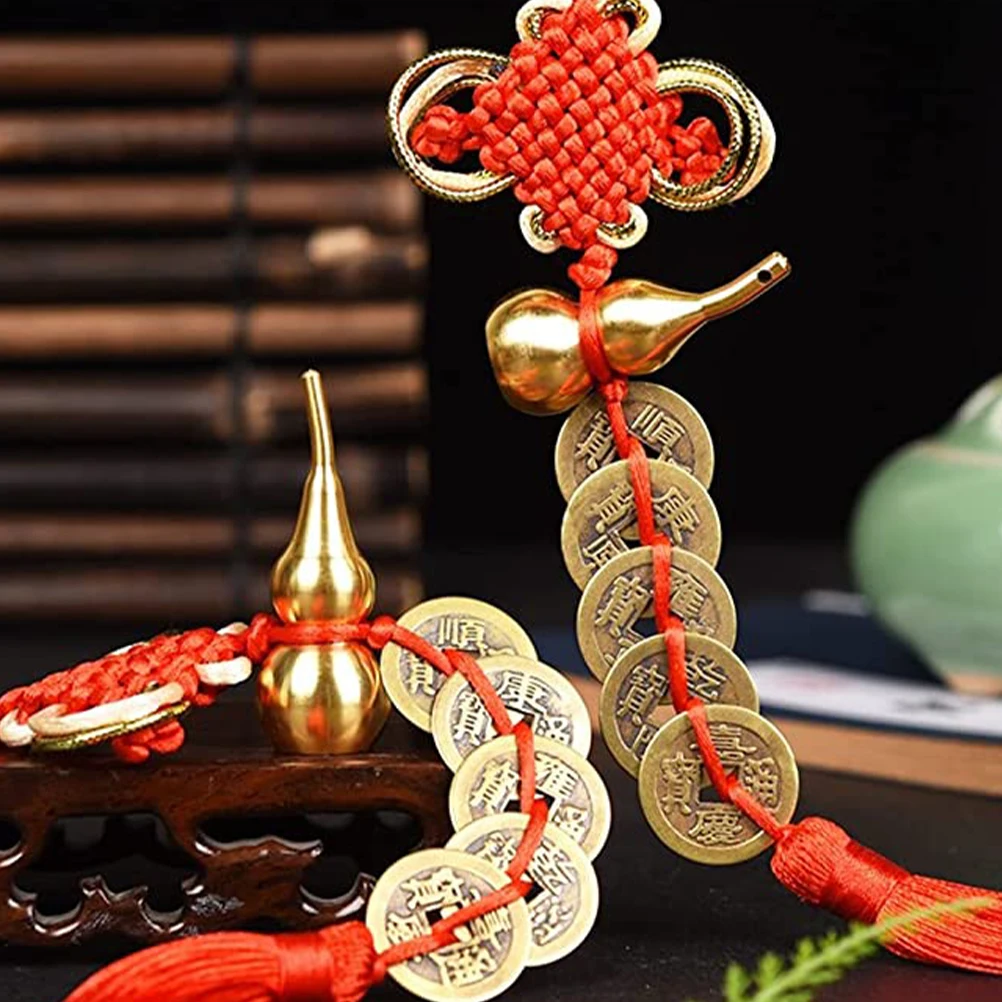 2 個の銅コインひょうたん吊り飾り中国風新年ペンダント玄関ドア壁ホームオフィス装飾フェスティバル用品