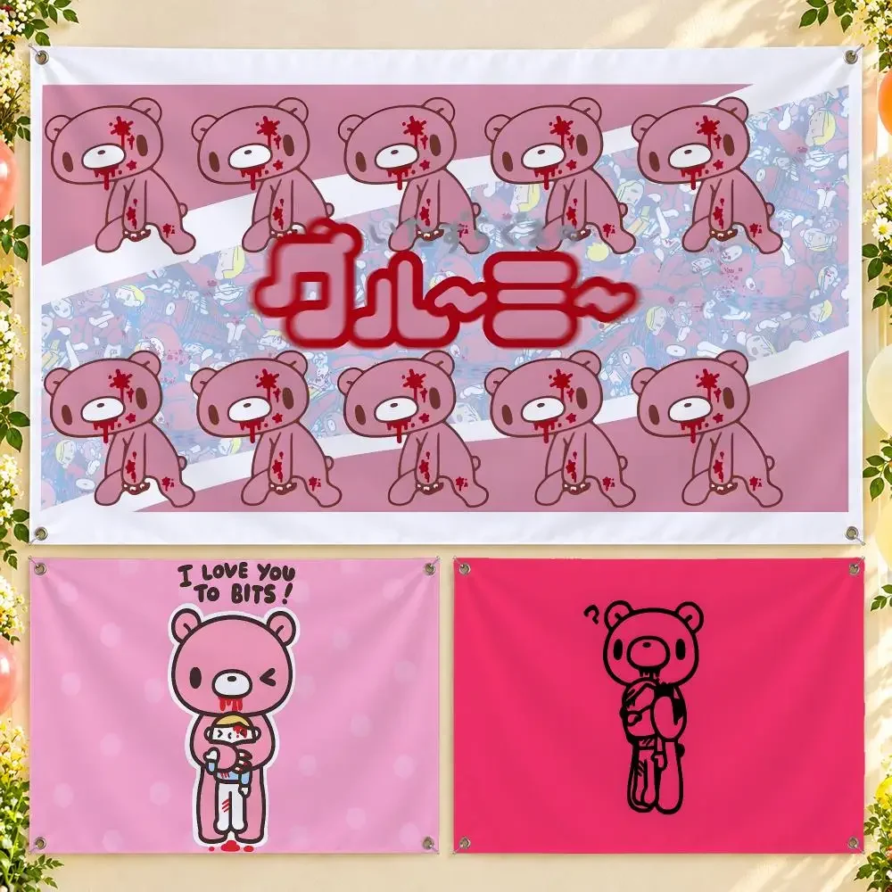 Gloomy Bear 2 Flags Wall Hanging With 4 Grommets For Bedroom Dorm Room Garden Party