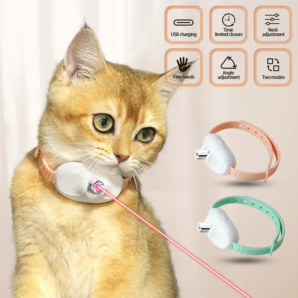 1Pc LED Laser Cat Teasing Toy USB Rechargeable Cat Toy Adjustable Magic Cat Collar Kitten Playing Toy Cat Accessories