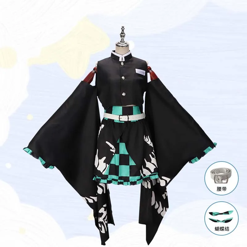 Anime Tanjiro Kamadou Female Dress Anime Demon Kimetsu No Yaiba Tanjiro Kamadou Cosplay Costume Women Girls Dress Con Cos Outfit