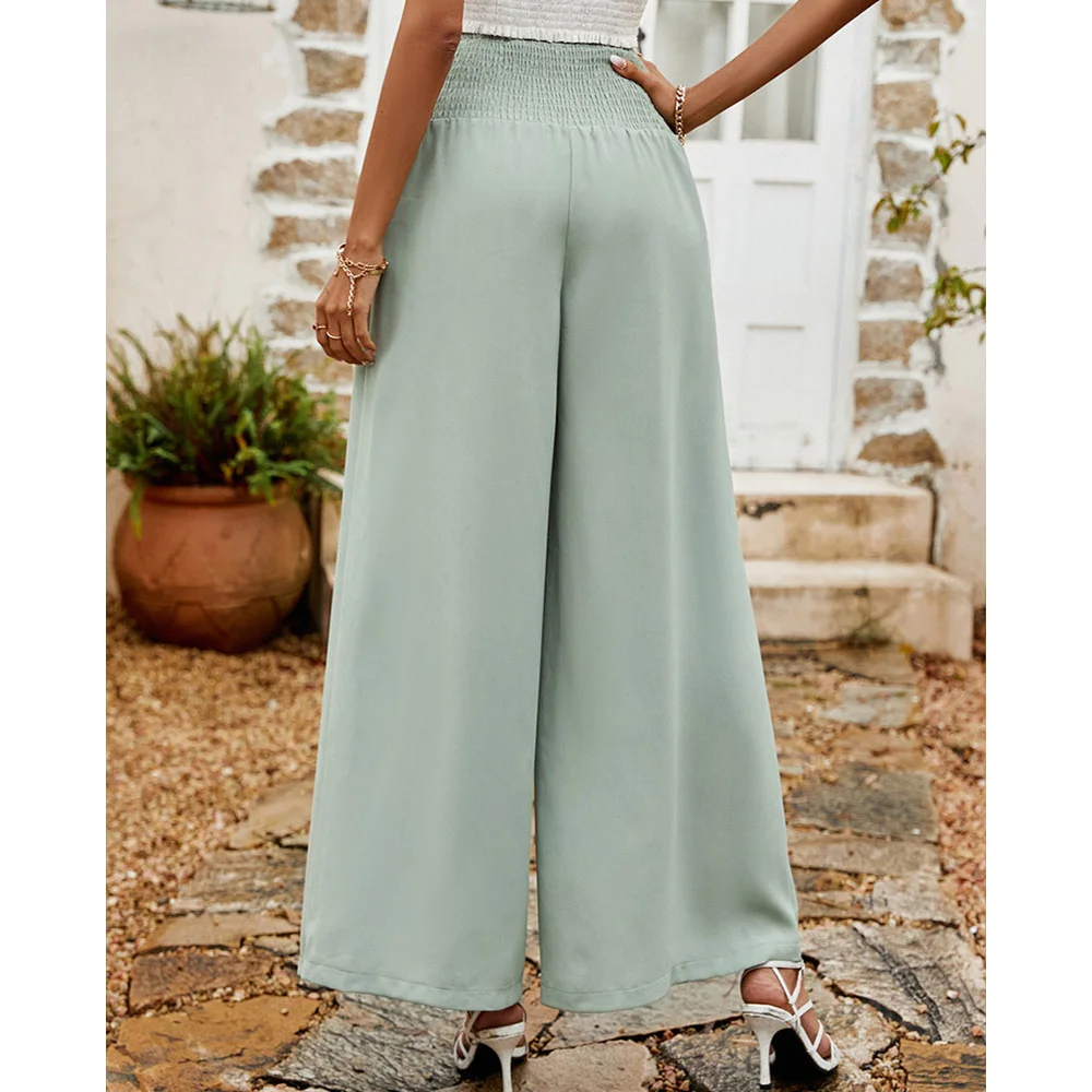 Women's  Elastic waist high waist wide leg pants casual pants Wide Leg Loose Trousers Plus Size Ladies Fashion Clothing