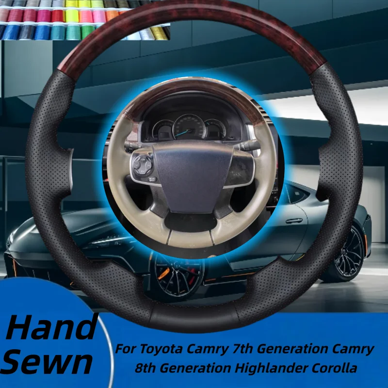 

Hand-Sewn Genuine Leather Car Steering Wheel Cover For Toyota Camry 7th Generation Camry 8th Generation Highlander Corolla