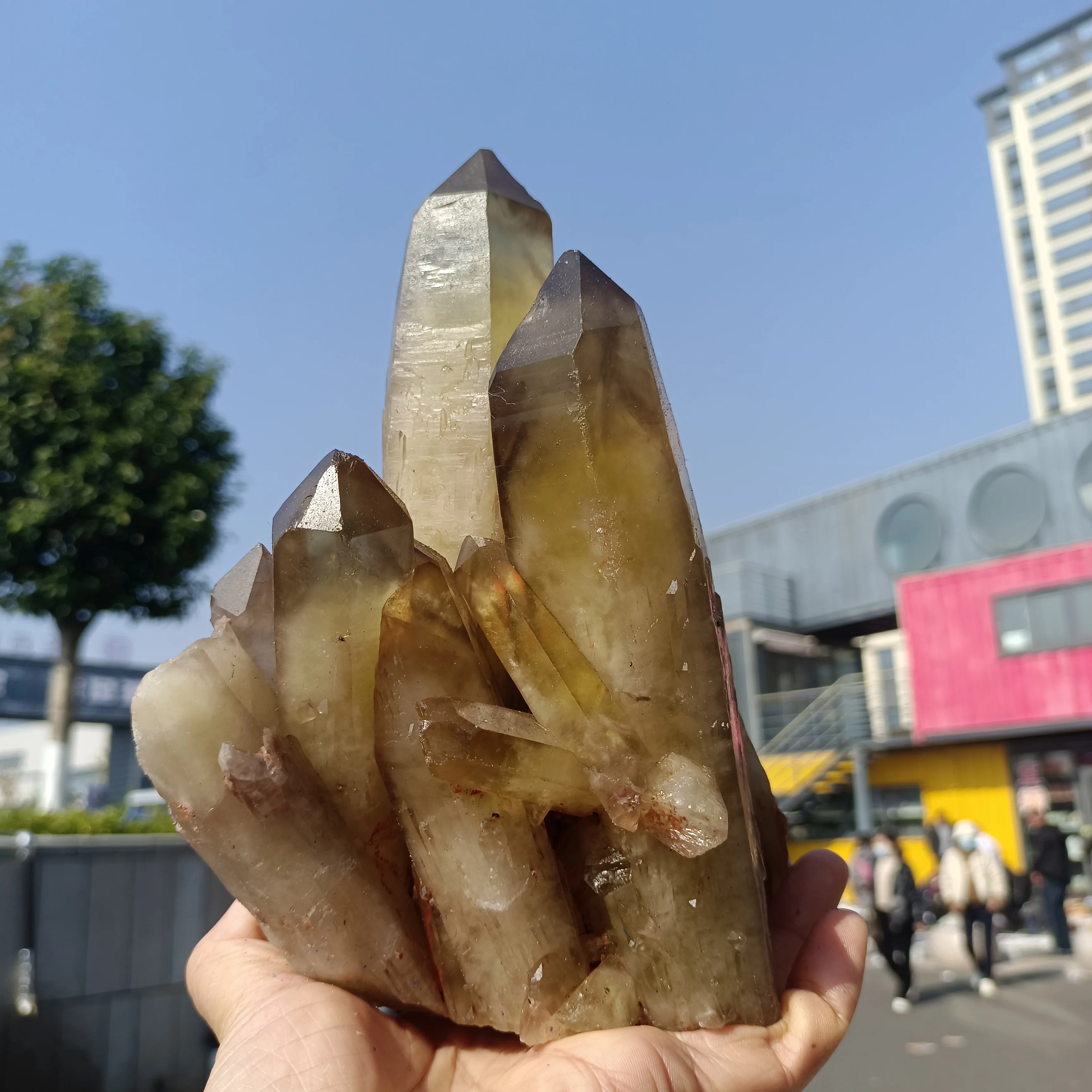 

Magical Natural Tea Yellow Quartz Cluster, Tea Yellow Crystal Cluster Mineral Reiki Healing Smoked Cluster,Degaussing Decoration