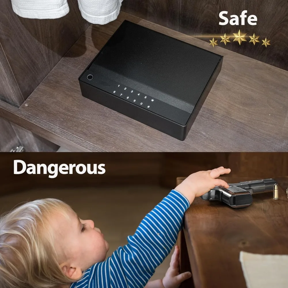 Gun Safe for Pistols, Biometric Gun Safe, 4 Ways Quick Unlock Access with Fingerprint,App,Keys and Key Pad, Gun Lock Box for Liv