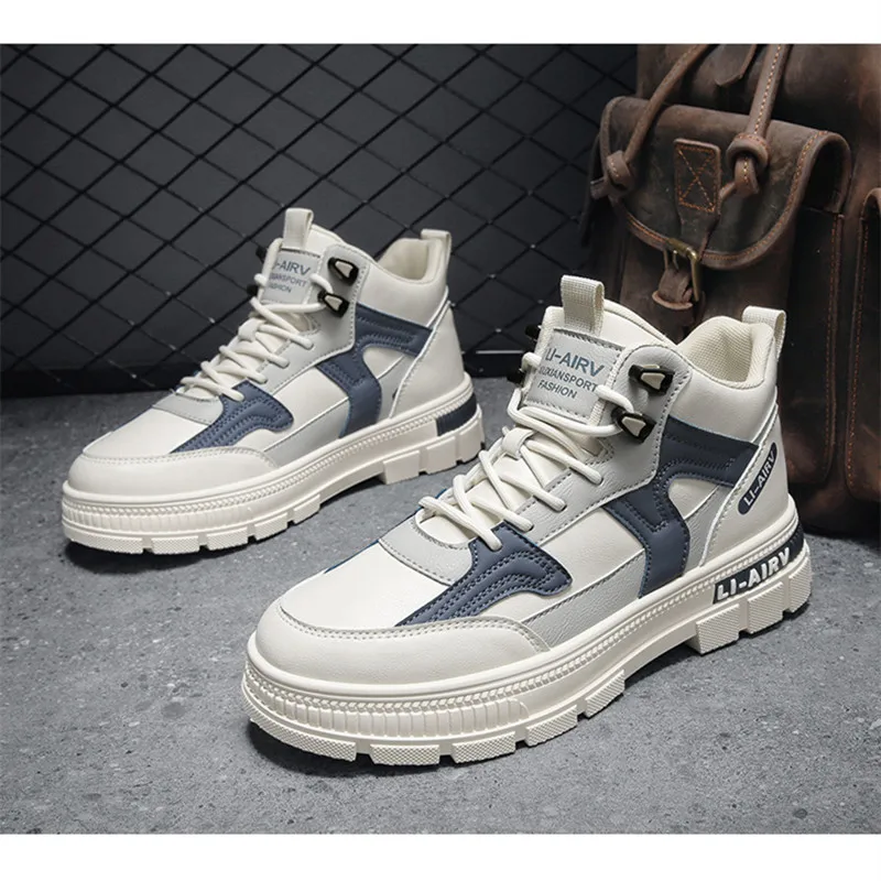Fashion Men's Running Shoes High Top Men Sneakers PU Leather Comfort Non-Slip Walking Footwear Zapatos De Hombres Male Sneakers