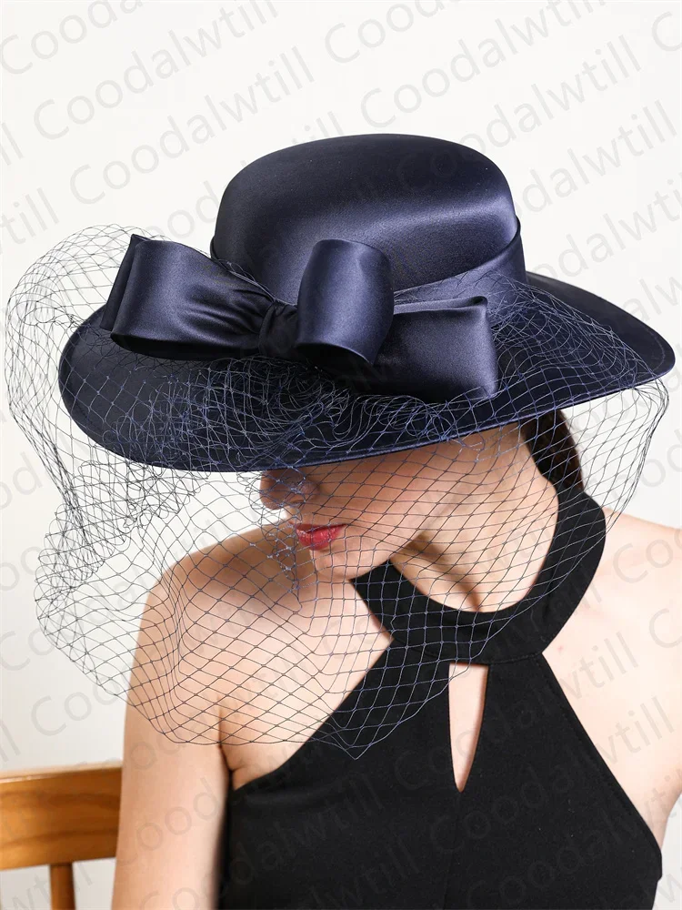 Women Formal Party Veils Fedora Cap Wedding Church Fascinators Mesh Hat Derby Party Show Chapeau Cap With Bow Hair Accessories