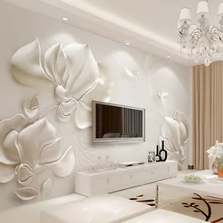 3D Wallpaper Modern Stereoscopic Gypsum Embossed Magnolia Photo Wall Mural Living Room TV Sofa Backdrop Wall Covering Home Decor