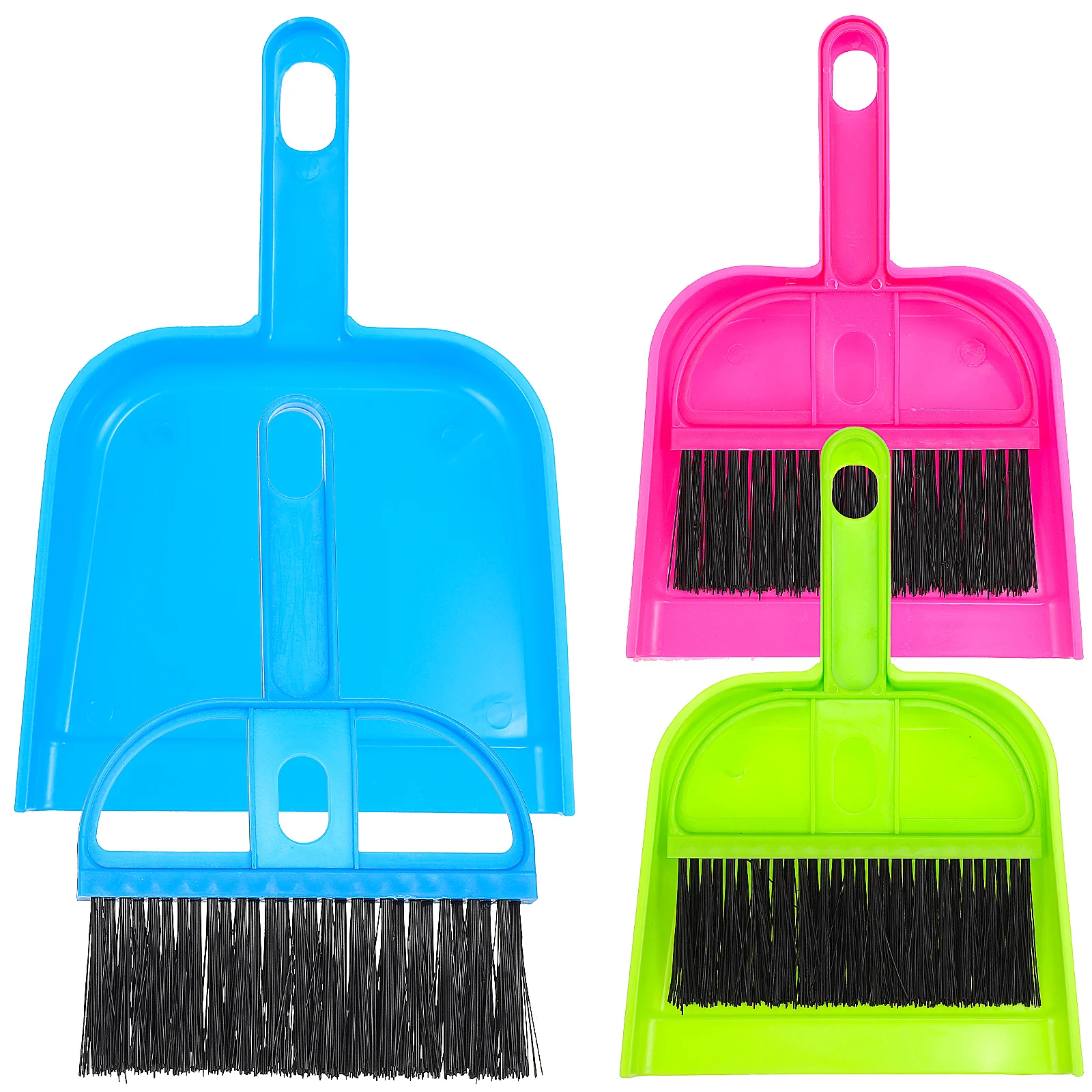 3 Sets Small Broom Dustpan Bird Cage Cleaning Tiny Desktop Blue Green Red Mini and for Kids Plastic Handheld Tabletop Brush