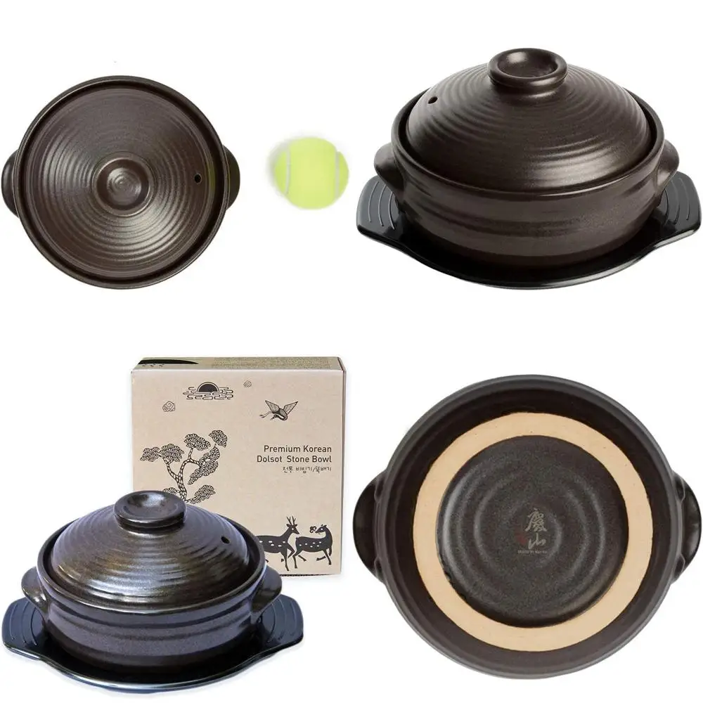 Olla coreana de gres, tazón grande para bibimbap con tapa
