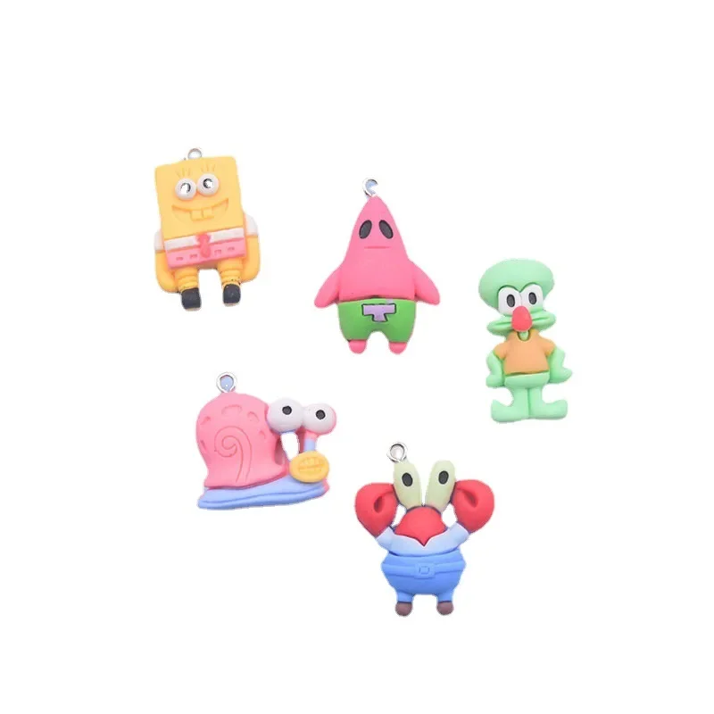 Hot Selling SpongeBob Cartoon Resin Simulation Big Star Octopus Brother Bag Keychain Pendant DIY Jewelry Accessories Wholesale