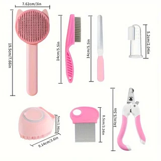 8Pcs Cat Brush Beauty Kit With Pet Nail Clippers And Files Pet Self-Cleaning Kit Flea Comb Pet Shampoo Bath Brush Pet Sheddin