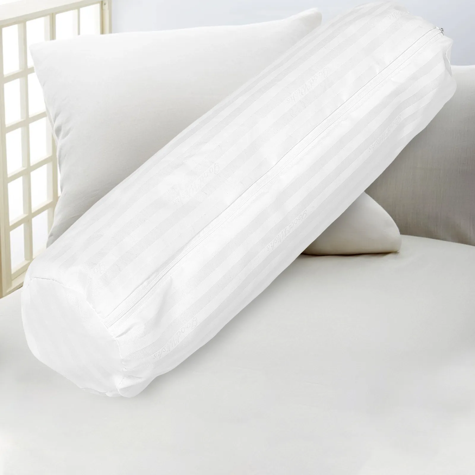 Cylindrical Pillow Inner Sleeve Cover White 20x80 Cm Soft Comfortable Round Bolster Pillowcase Roll Zip Neck Support Cushion