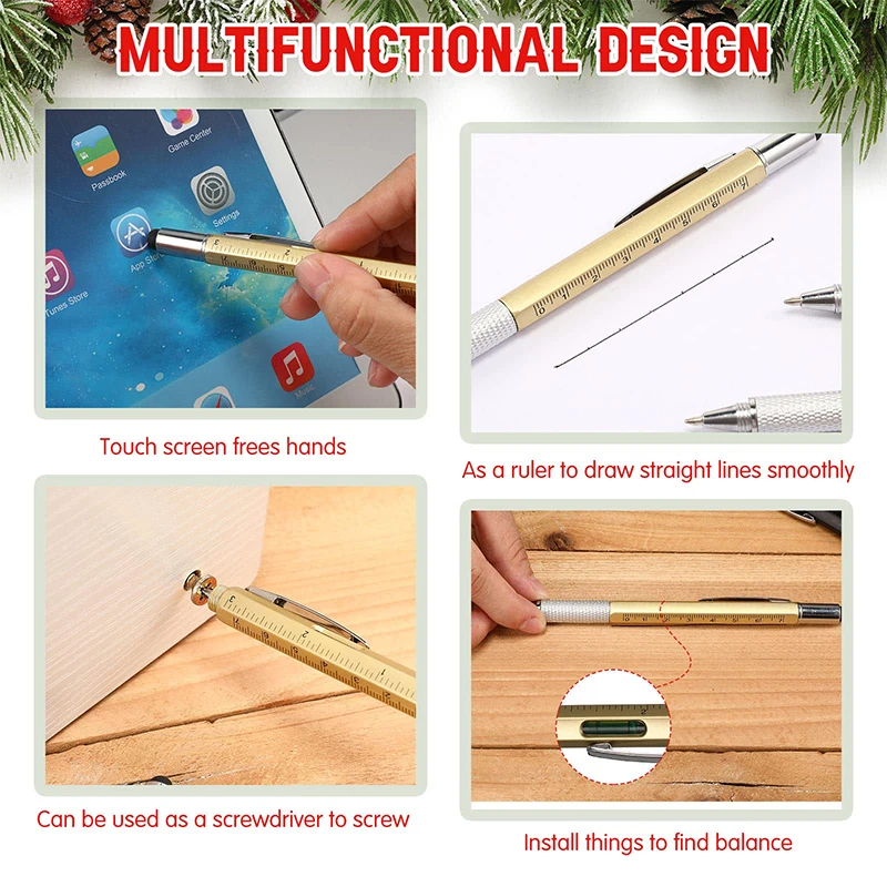 Imagem -03 - Multifuncional Caneta Esferográfica com Régua Touch Screen Stylus Chave de Fenda Nível Calibre Multi Tool Canetas 120 Pcs em 1