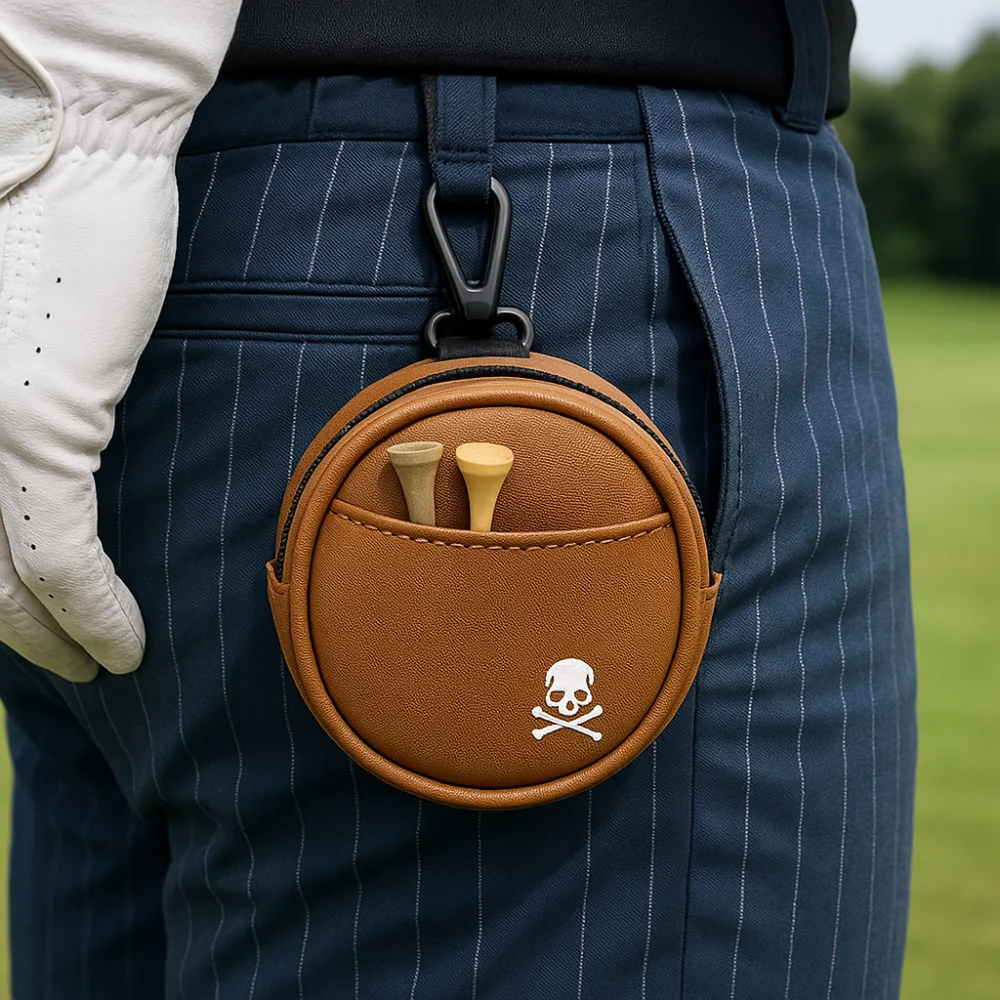

Leather Golf Waist Bag Tee Holder 4 Balls Capacity Golf Storage Case Portable Zipper Golf Ball Storage Clip Golfer Gift