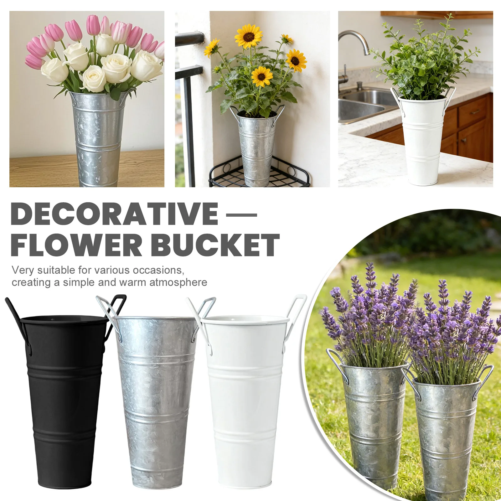 6Pcs Small Galvanized Tin Flower Buckets Flower Buckets with Handles Metal Flower Vase for Home Garden Table Centerpiece Decor